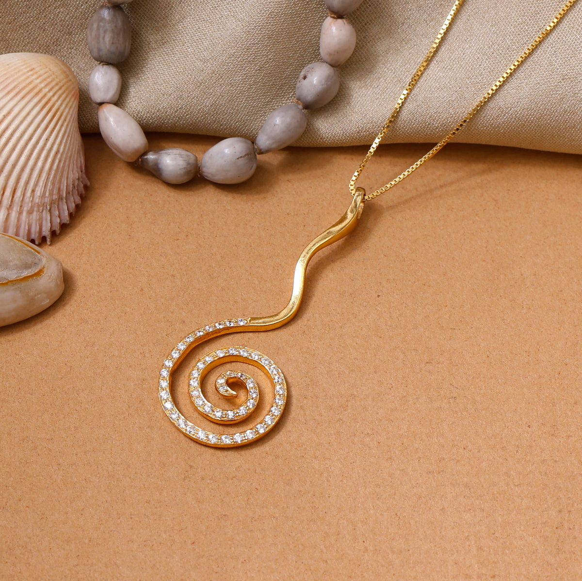 Gold plating spiral diamond pendant necklace | women's jewelry gift