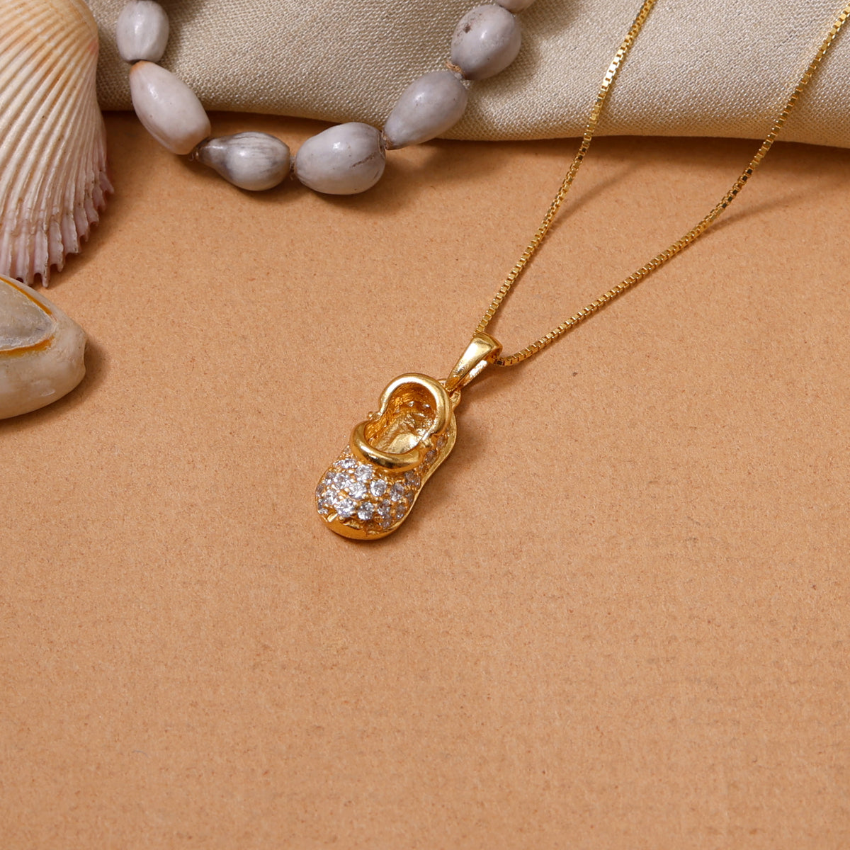 Gold plating baby shoe pendant necklace | cz stone | gift for baby