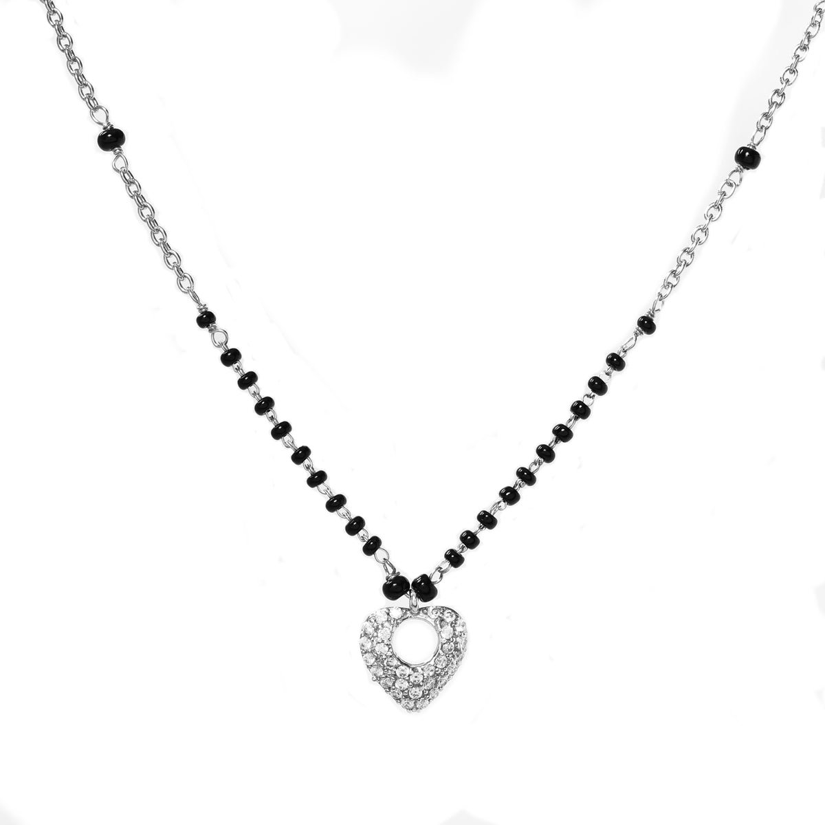 Collar mangalsutra con colgante de corazón de plata para mujer | uso diario