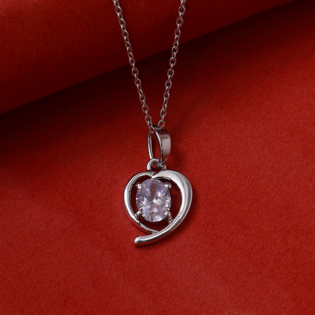 925纯银心形吊坠项链，镶嵌白色宝石 | 女士礼物