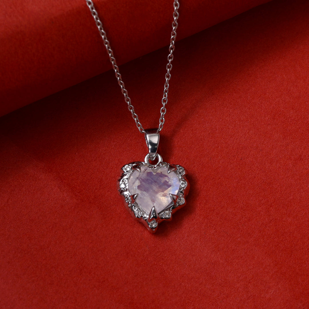 925 Silver Heart Moonstone Pendant Necklace for Women