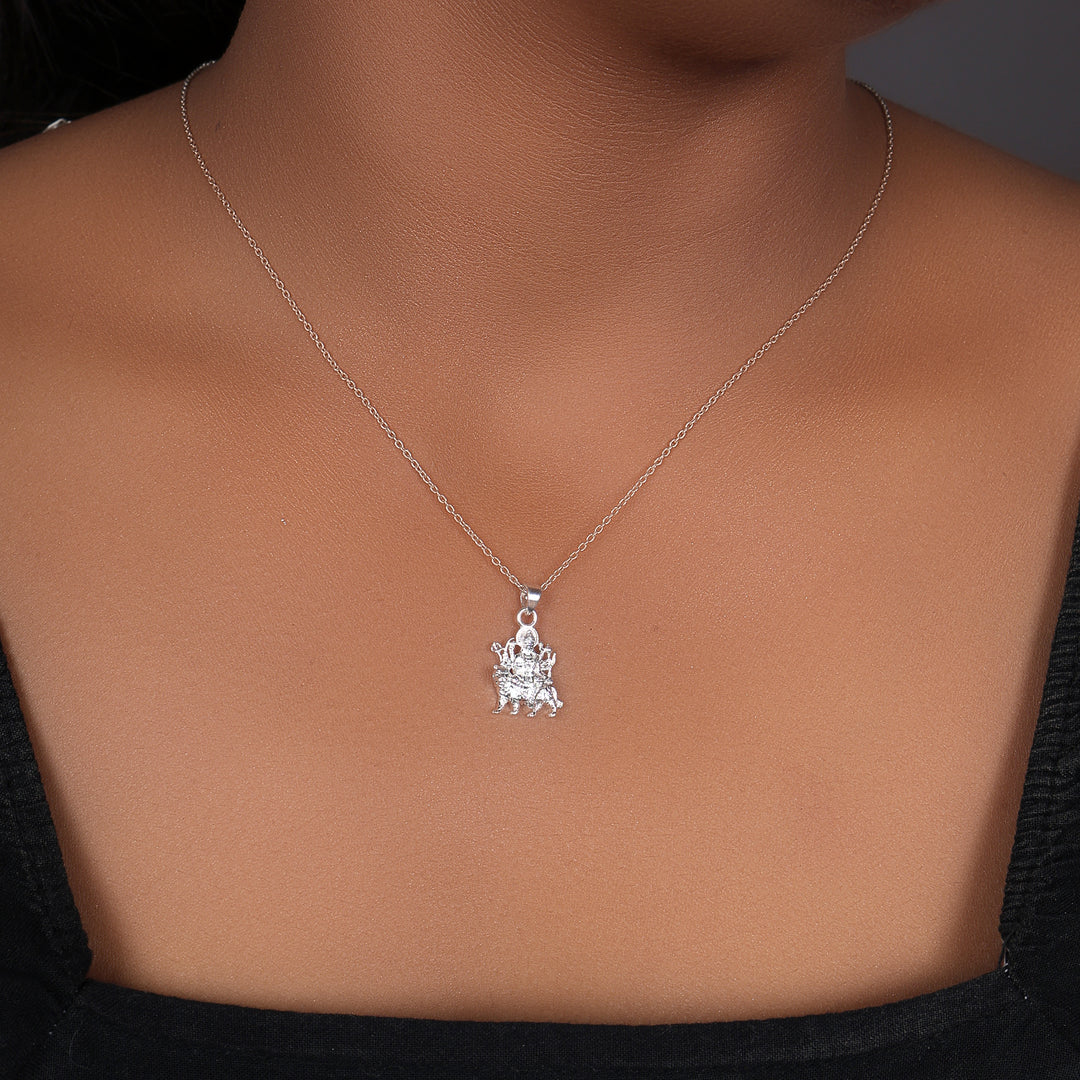 925纯银杜尔迦吊坠项链 | 印度教女神首饰