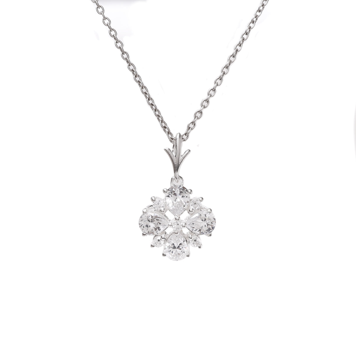 925 silver cubic zirconia flower pendant necklace for women