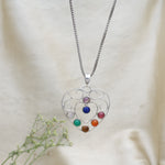 将图像加载到图库查看器中， 925 Sterling Silver Heart Chakra Pendant Necklace with Seven Stones
