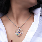 将图像加载到图库查看器中， 925 Sterling Silver Heart Chakra Pendant Necklace with Seven Stones
