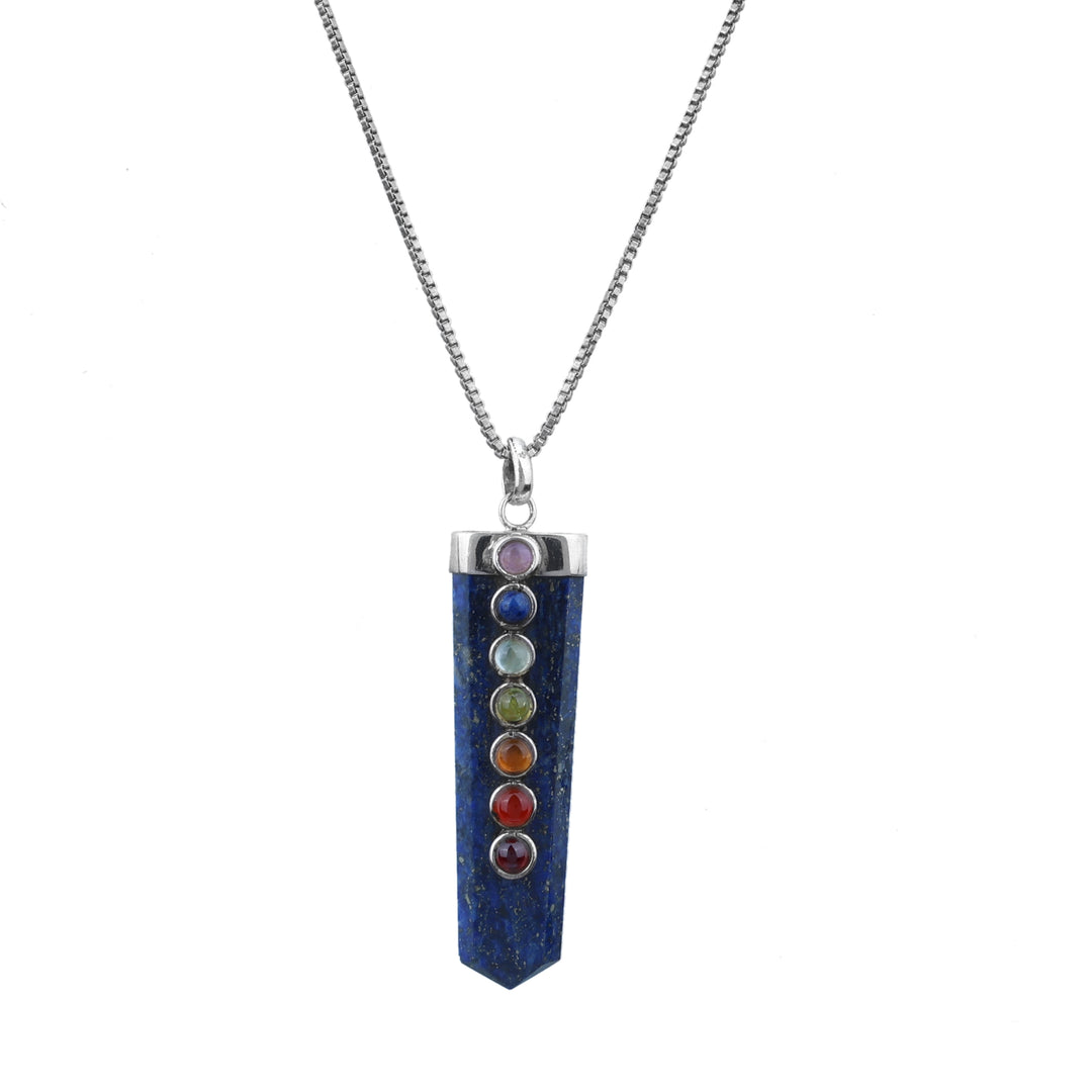 Lapis Lazuli 7 Chakra Point Pendant Necklace with Box Chain