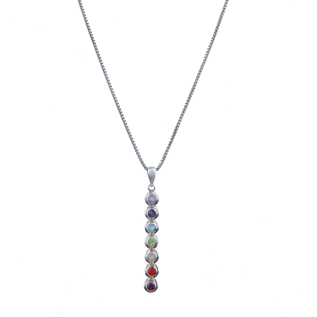 925 Sterling Silver 7 Chakra Stone Bar Pendant Necklace for Women