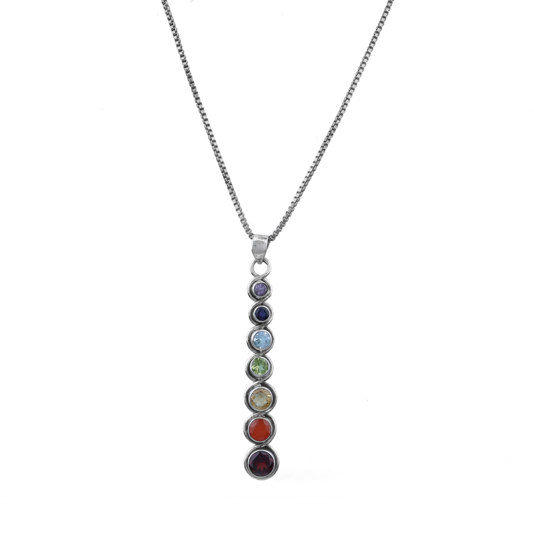 Sterling Silver 7 Chakra Vertical Pendant Necklace for Women