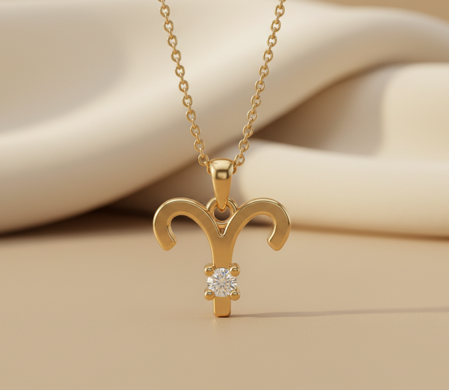 Aries Zodiac Gold-Plated 925 Silver Necklace with White Cubic Zirconia