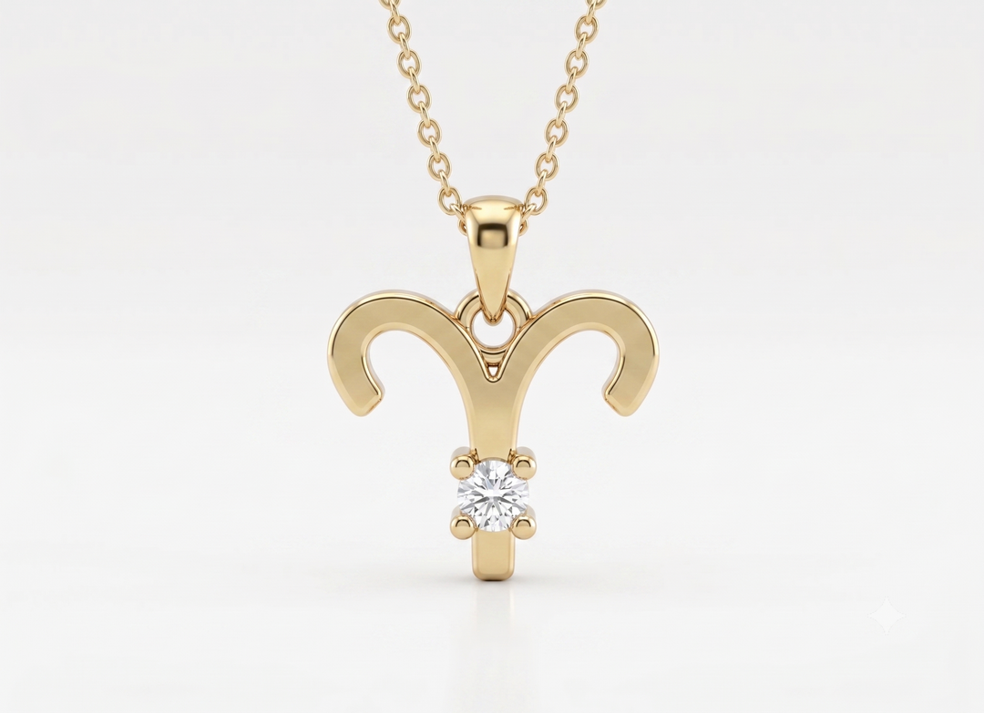 Aries Zodiac Gold-Plated 925 Silver Necklace with White Cubic Zirconia