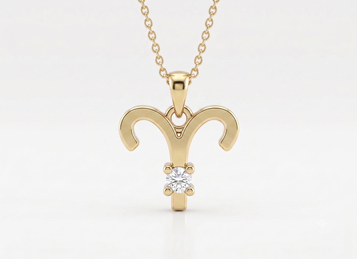 Aries zodiac gold plated 925 silver necklace with white cubic zirconia