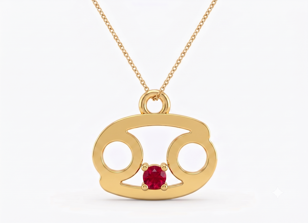 Cancer Zodiac Red Cubic Zirconia Necklace Gold Plated 925 Silver Pendant