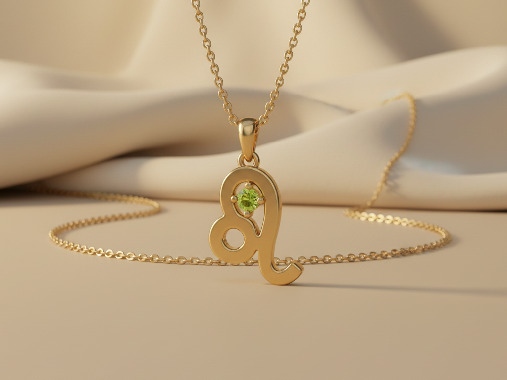 Leo Zodiac Peridot colour Cubic Zirconia Pendant Necklace | Gold Plated 925 Silver Jewelry