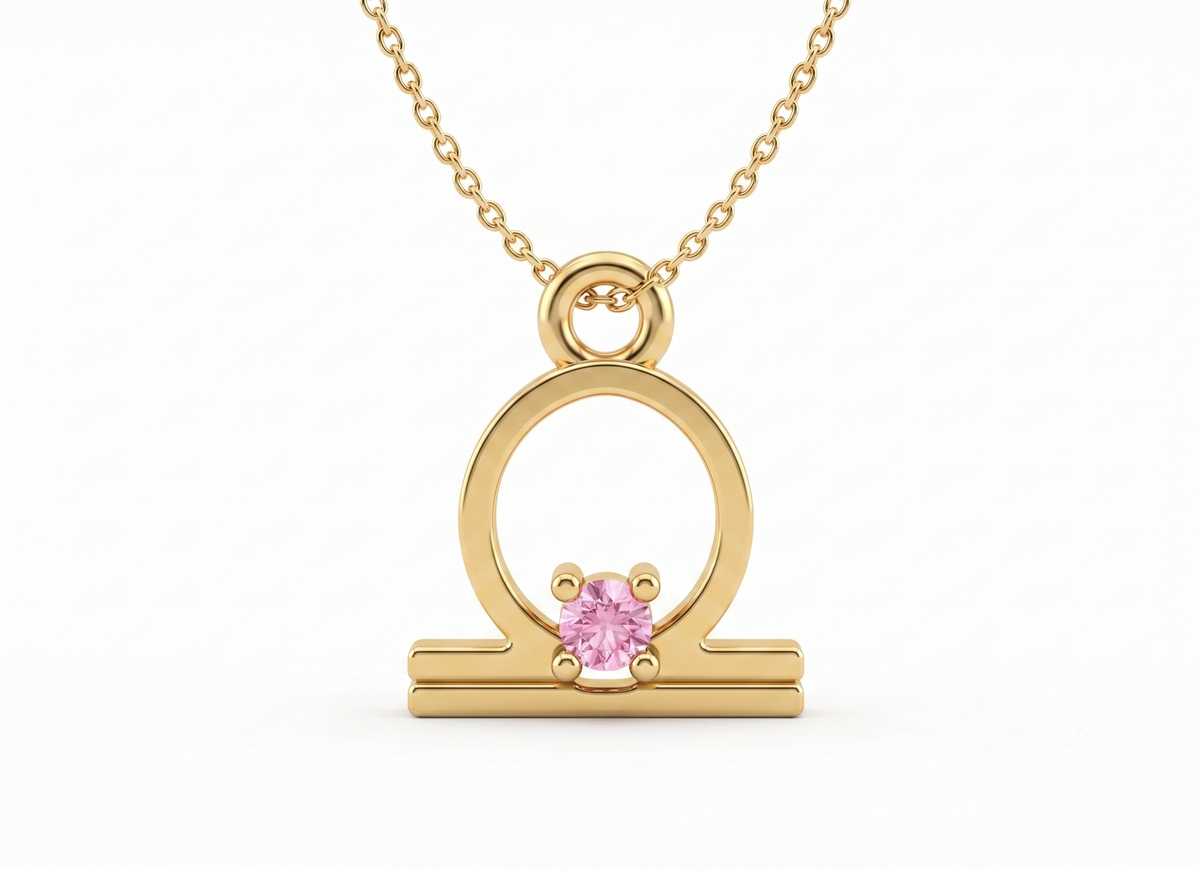 Libra zodiac pendant necklace | gold plated 925 silver & pink cubic zirconia