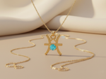 Load image into Gallery viewer, Pisces Zodiac Necklace Gold Plated 925 Silver with Aqua Blue Cubic Zirconia
