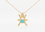 Load image into Gallery viewer, Pisces Zodiac Necklace Gold Plated 925 Silver with Aqua Blue Cubic Zirconia
