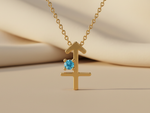 Load image into Gallery viewer, Gold Plated 925 Silver Sagittarius Zodiac Necklace with Blue Cubic Zirconia
