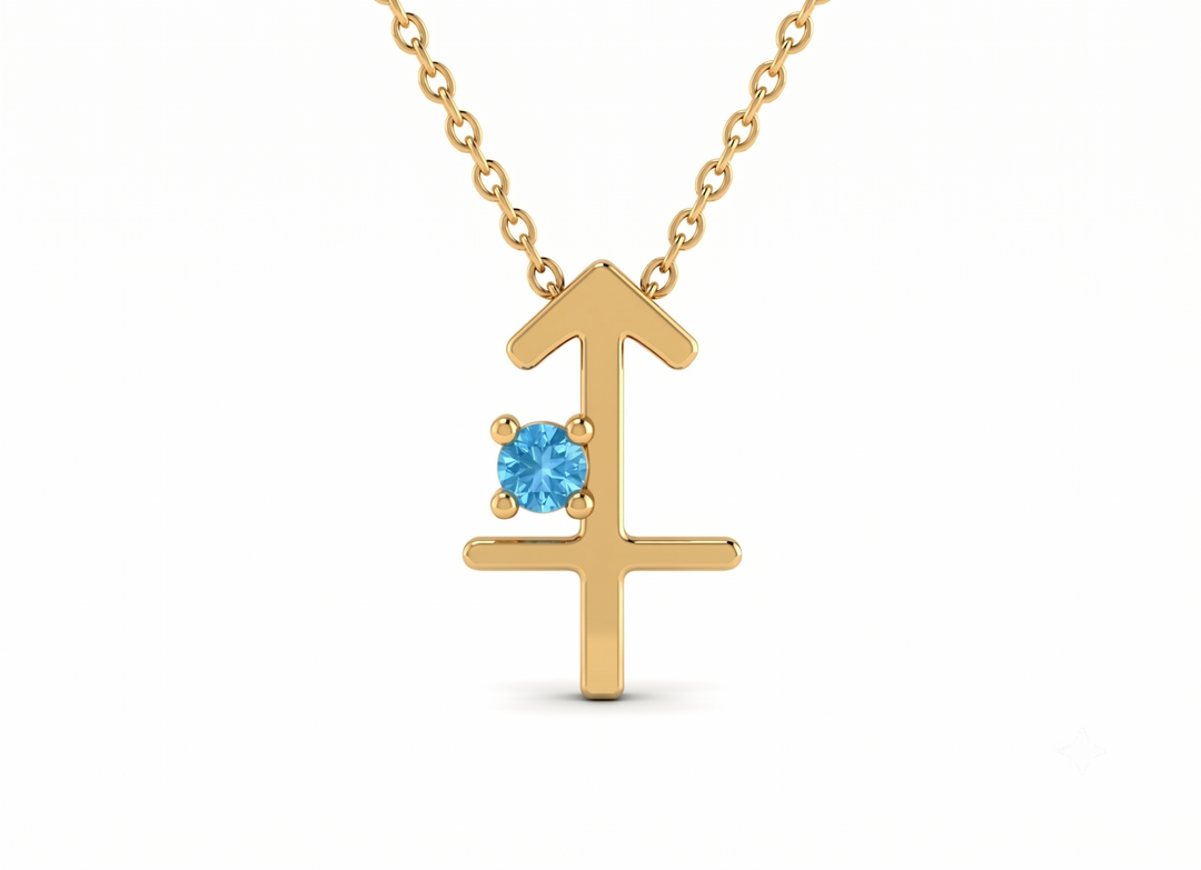 Gold Plated 925 Silver Sagittarius Zodiac Necklace with Blue Cubic Zirconia