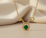 Load image into Gallery viewer, Gold Plated 925 Silver Taurus Zodiac Necklace with Green colour Glass Stone
