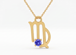 Load image into Gallery viewer, Virgo Zodiac Necklace Gold Plated 925 Silver with Tanzanite colour Cubic Zirconia

