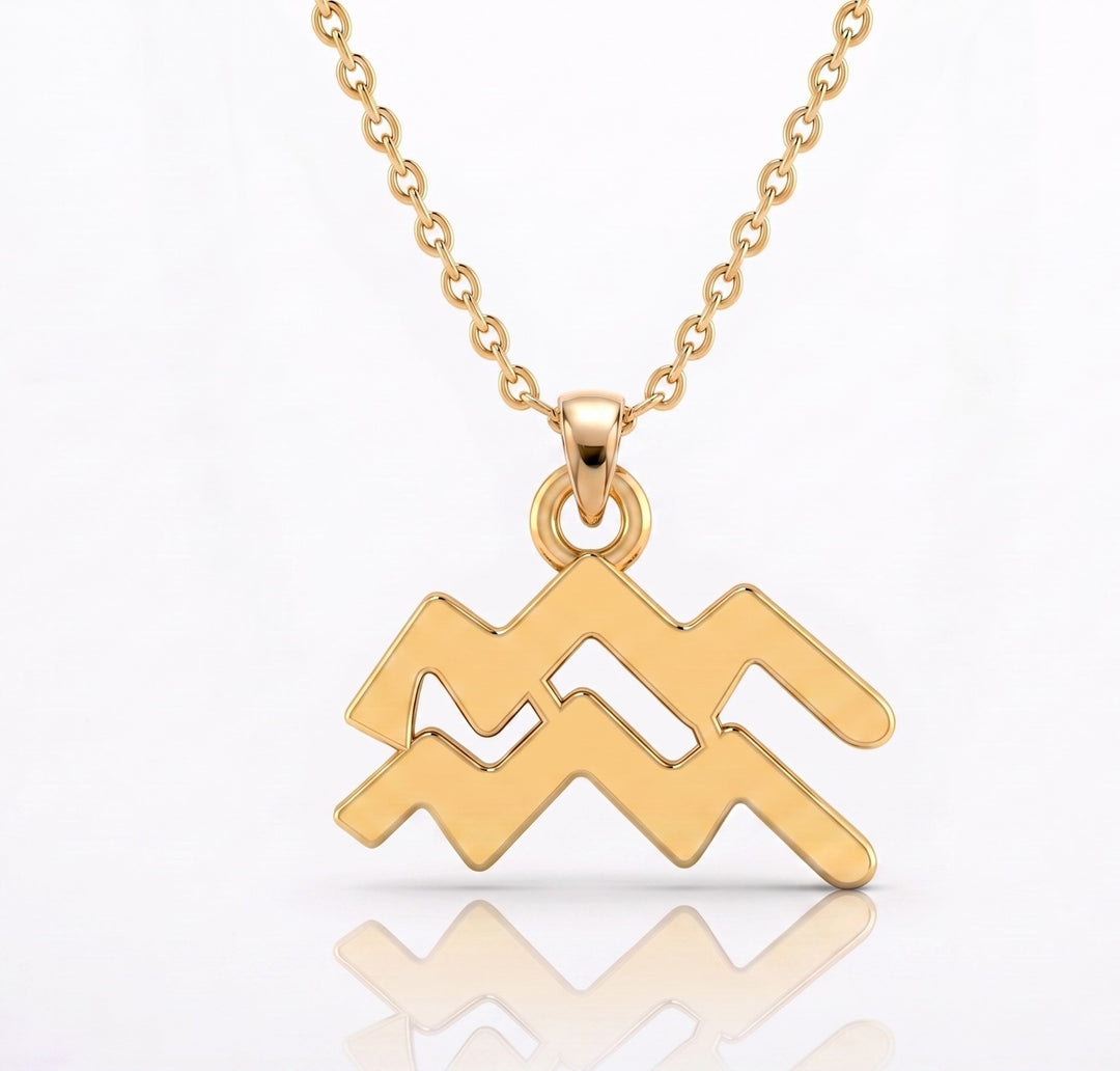 Aquarius Zodiac Pendant Necklace Gold Plated 925 Silver Astrology Jewelry