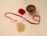 将图像加载到图库查看器中， Ganesha 925 Sterling Silver Rakhi for Brother with Red Thread
