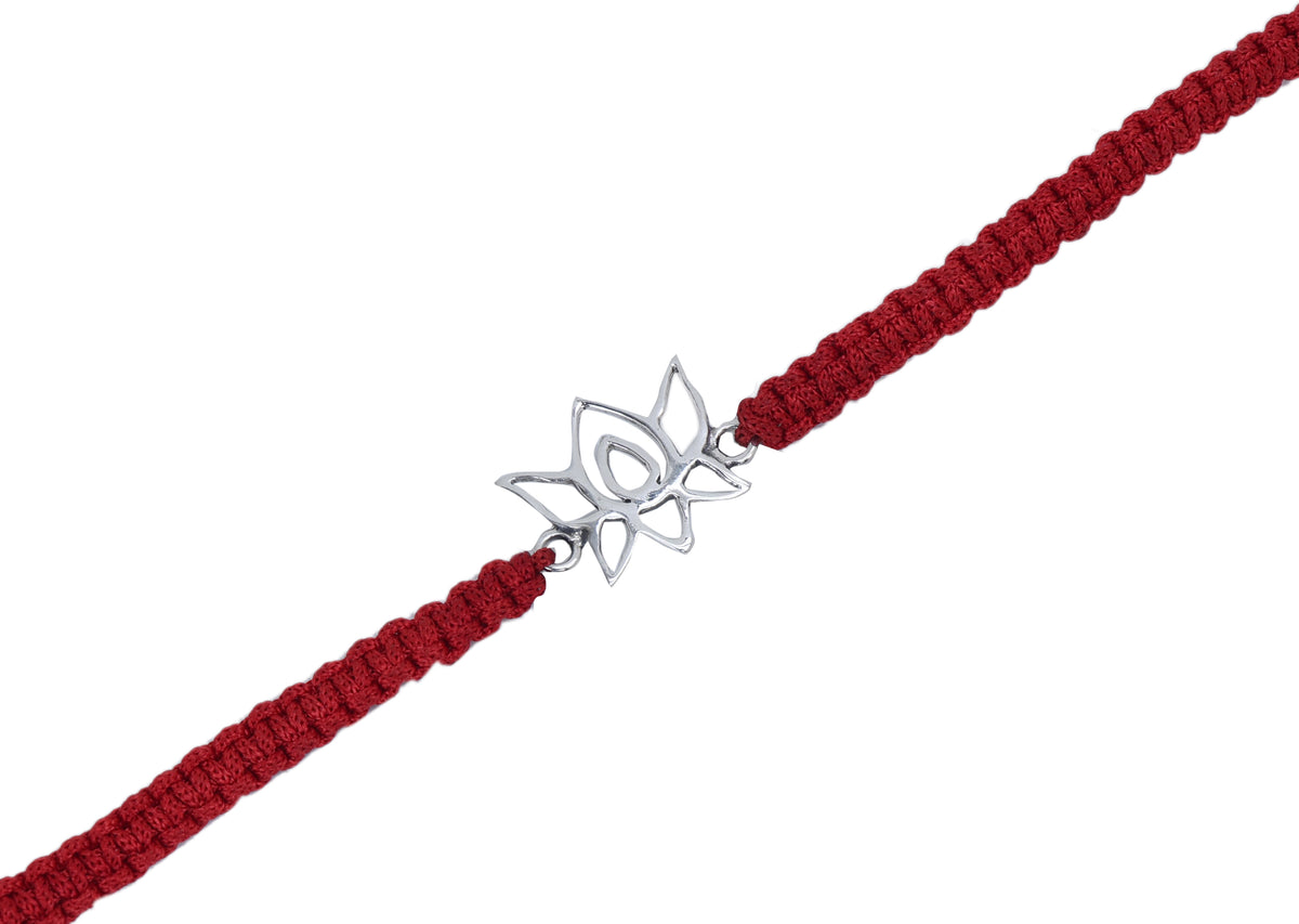 Lotus flower 925 silver rakhi for brother with red thread