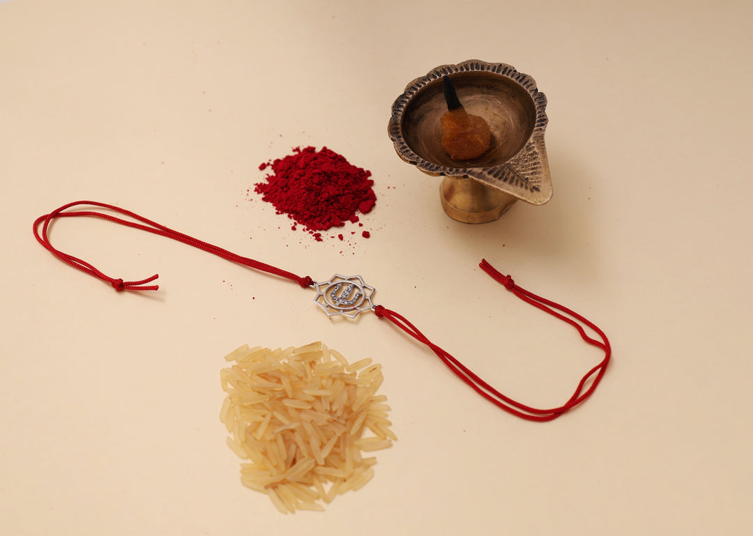Shiva Trishul CZ Rakhi in 925 Sterling Silver for Brother