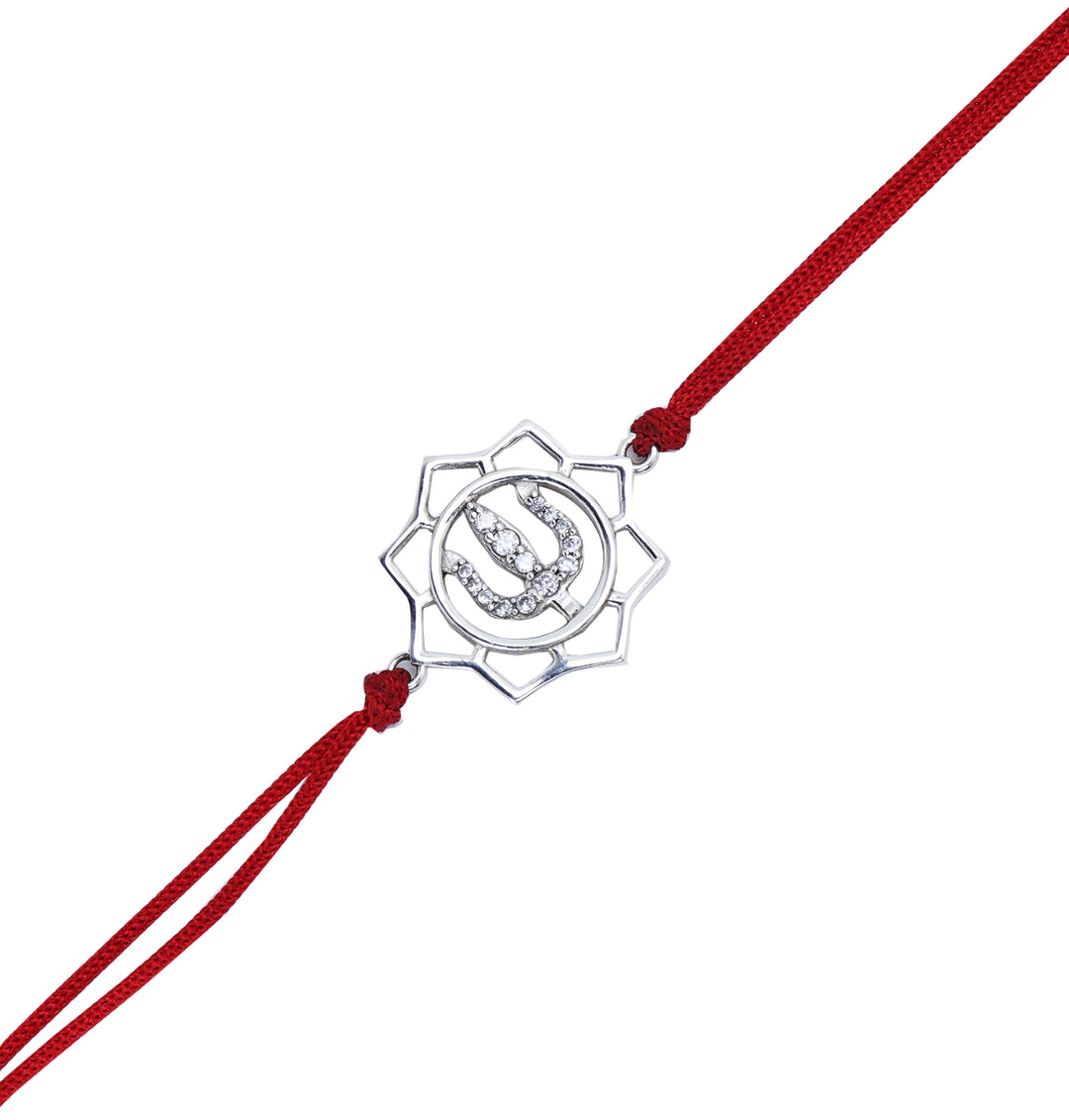 Shiva Trishul CZ Rakhi in 925 Sterling Silver for Brother