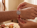 将图像加载到图库查看器中， Shiva Trishul CZ Rakhi in 925 Sterling Silver for Brother
