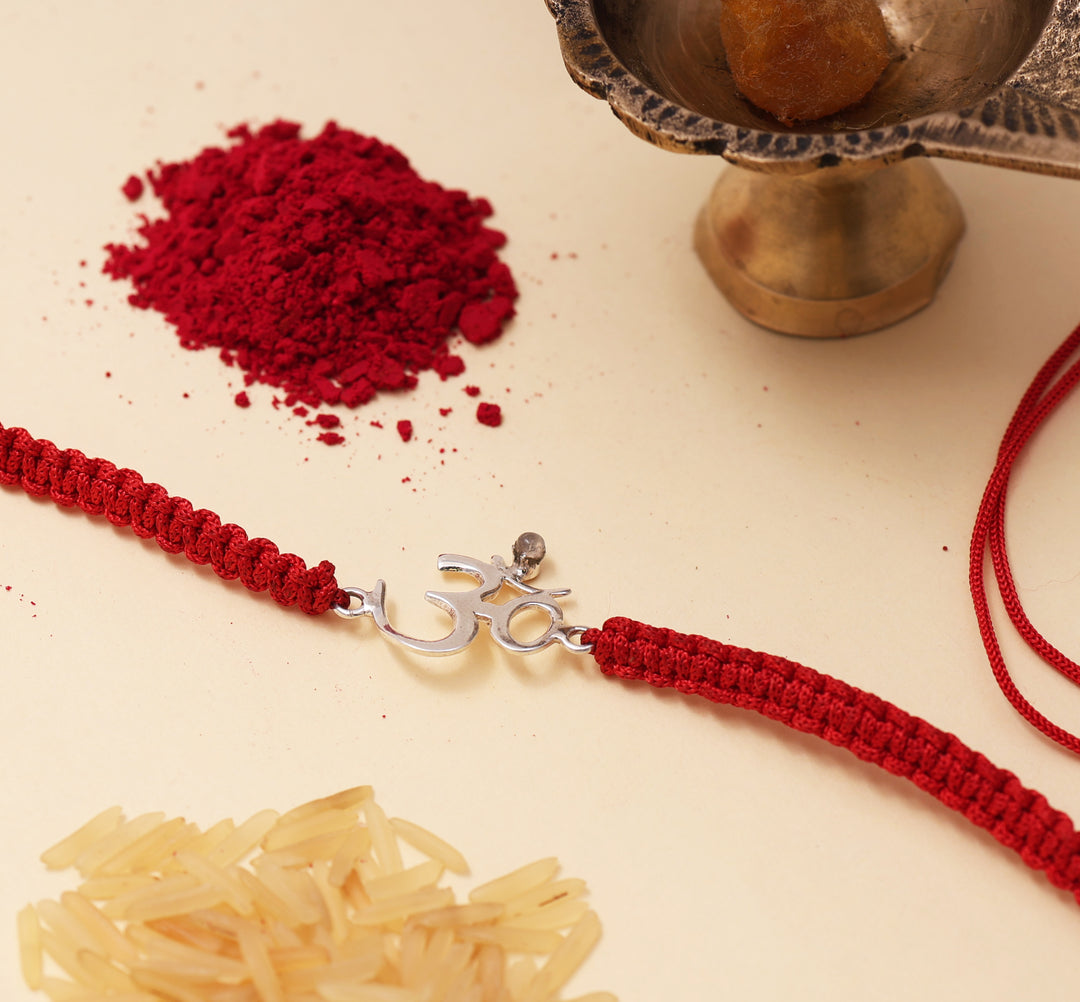 925 Sterling Silver Om Rakhi for Brother with CZ Stone