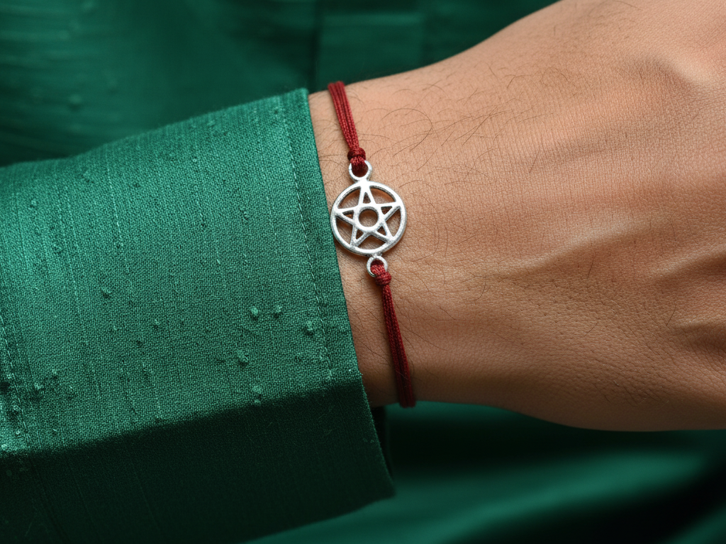 925 Sterling Silver Pentagram Star Rakhi Bracelet for Brother