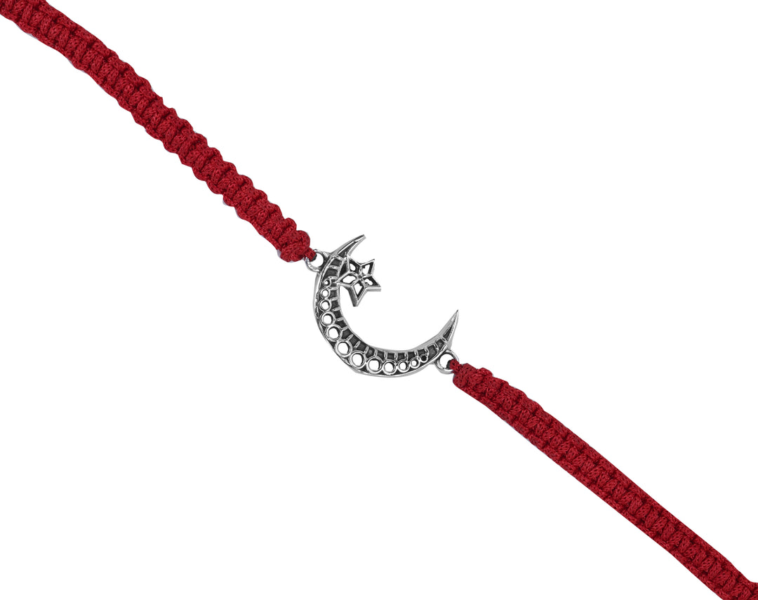 925 Sterling Silver Moon Star Rakhi Bracelet for Brother