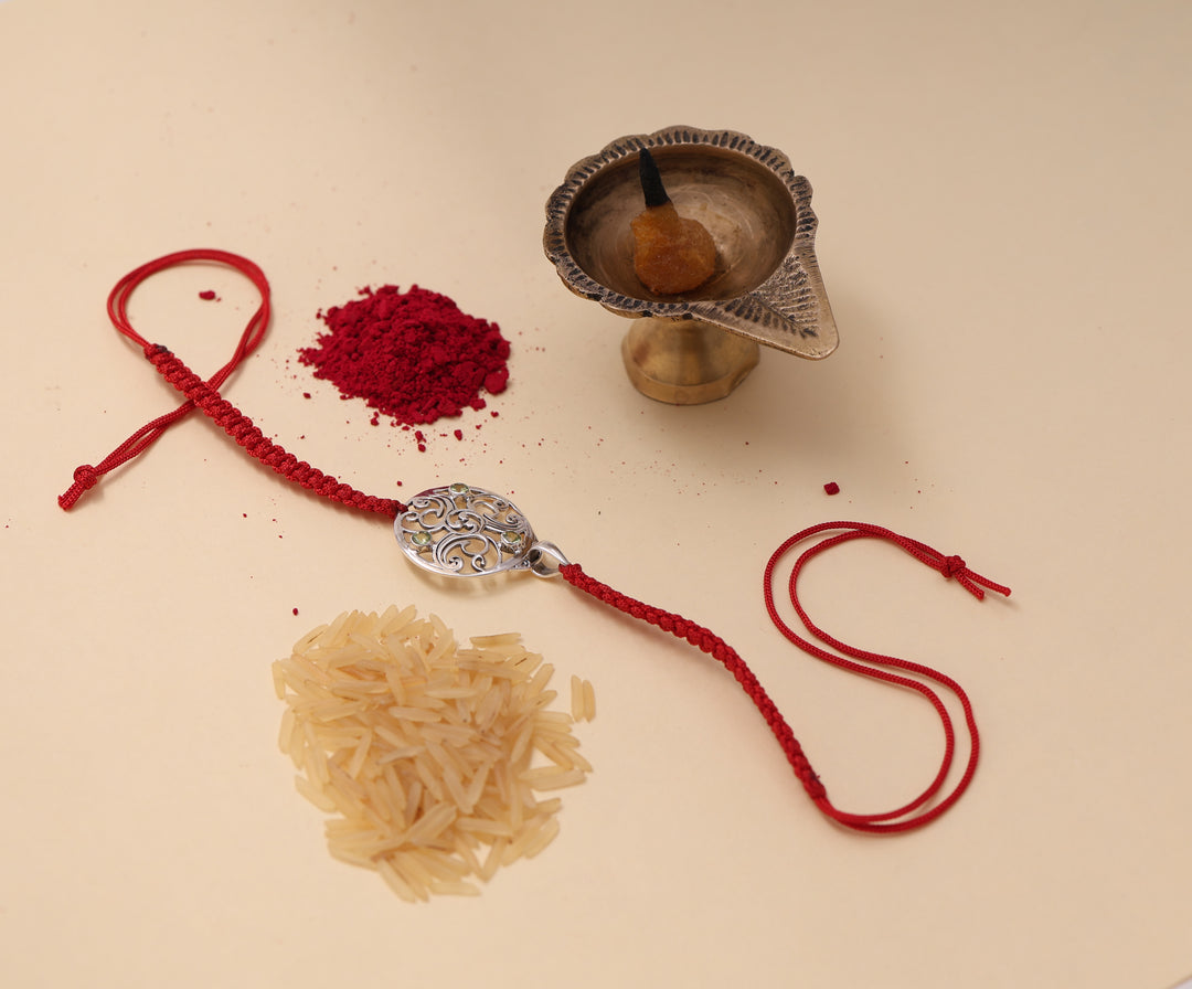 Filigree CZ 925 Sterling Silver Rakhi for Brother