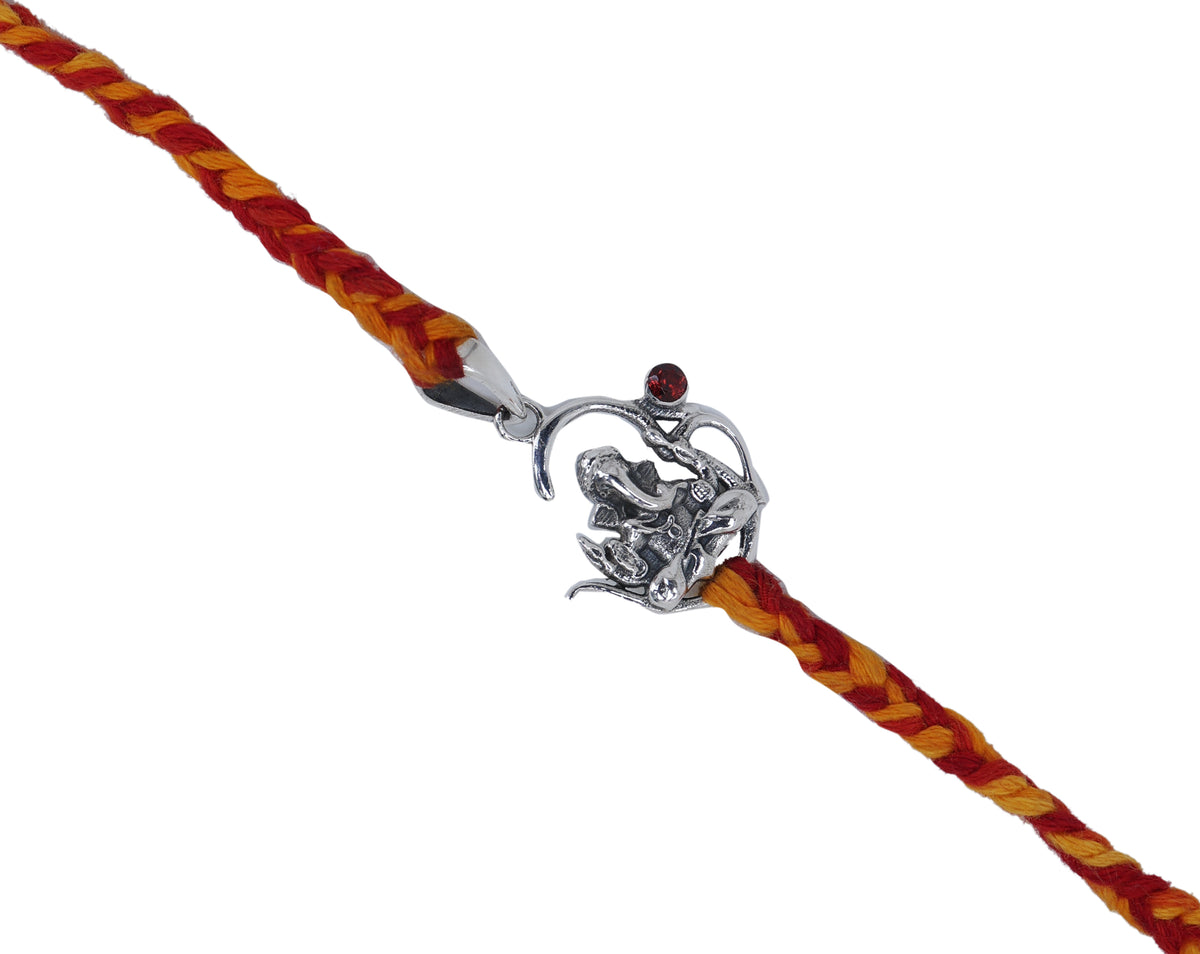 Sterling silver ganesha rakhi with cz for brother