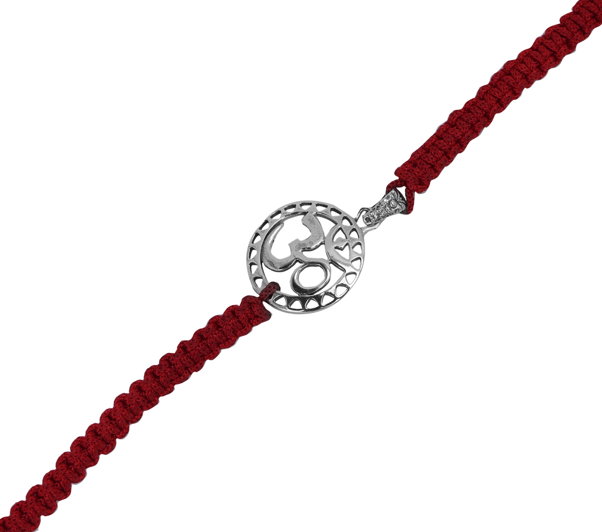 Sterling Silver Om Rakhi Bracelet for Brother with CZ Stones