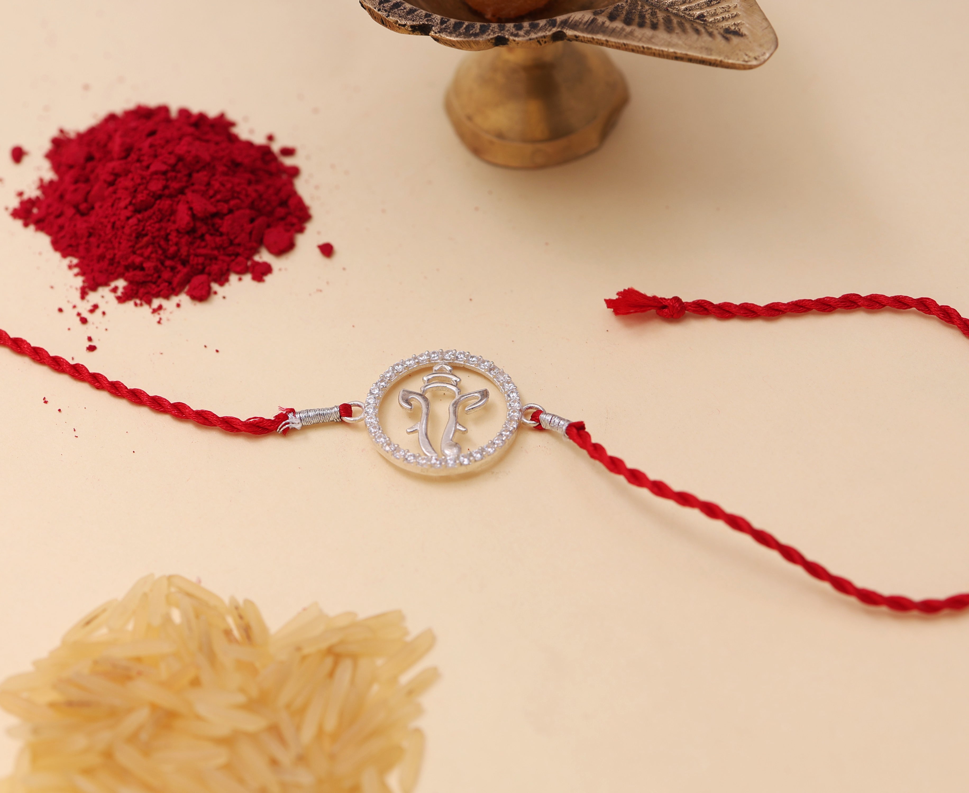 925 Sterling Silver Ganesha Rakhi with CZ for Brother