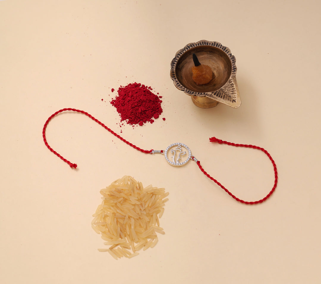 925 Sterling Silver Ganesha Rakhi with CZ for Brother