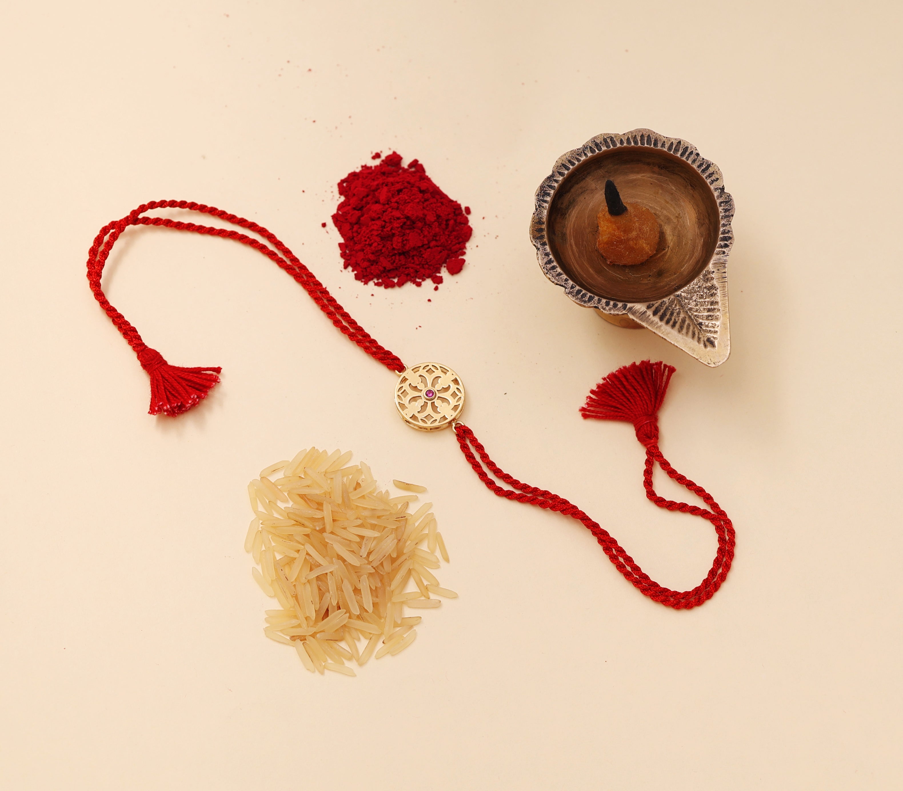 Mandala CZ Rakhi in Gold Plated 925 Sterling Silver for Brother