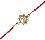 Load image into Gallery viewer, Gold Plated 925 Silver Trishul Navratna CZ Rakhi for Brother
