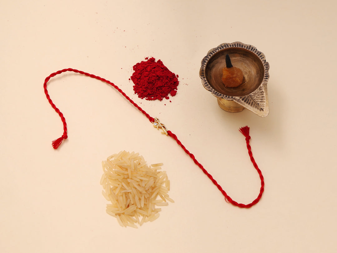 Shiva Trishul Om 925 Silver CZ Rakhi for Brother, Gold-Plated