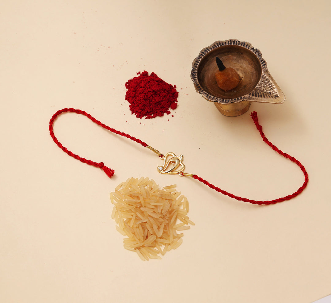 Gold Plated 925 Silver Ganesha Rakhi with CZ for Brother