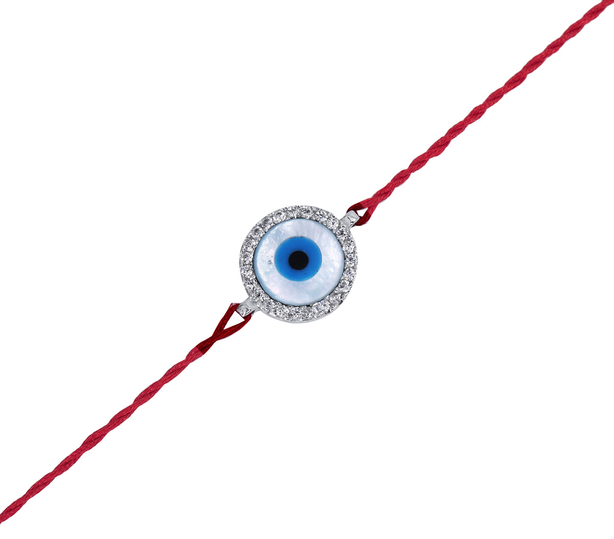 Evil eye rakhi for brother in 925 sterling silver with cz
