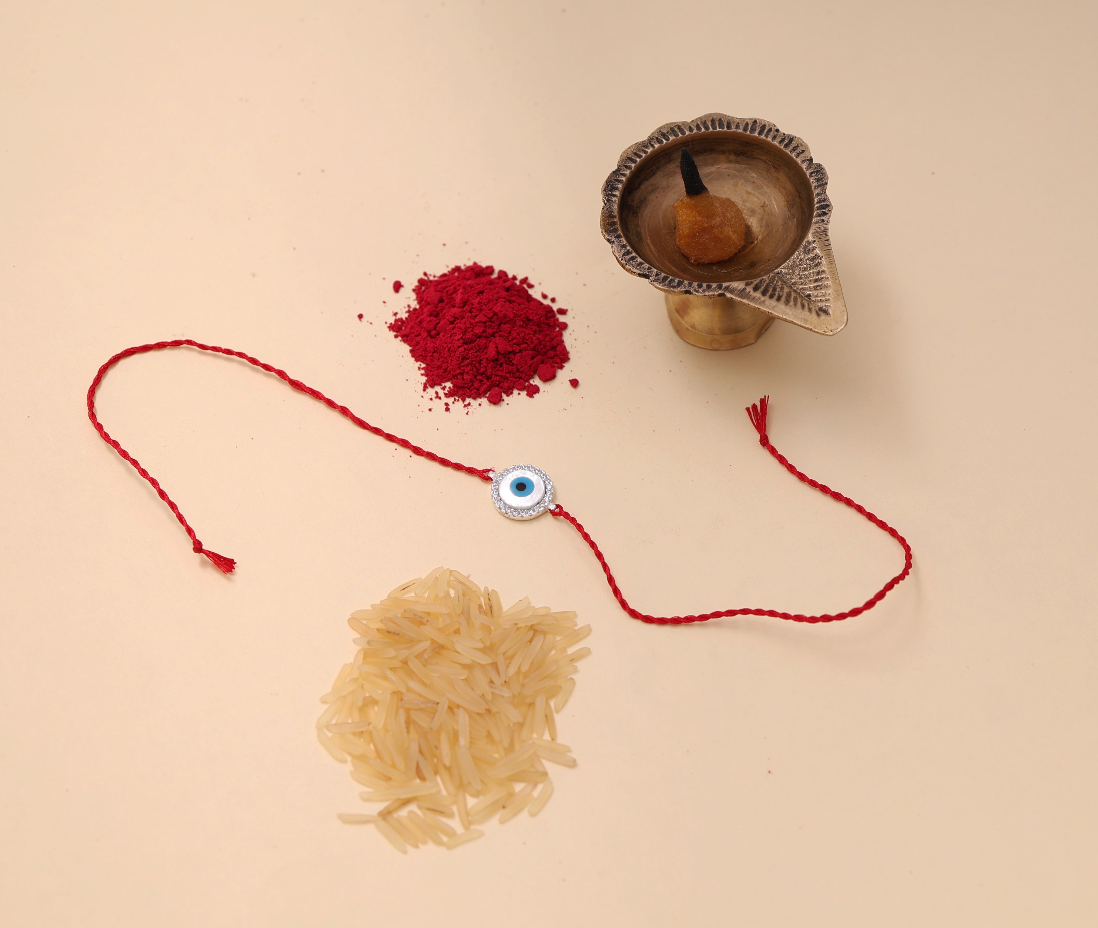 Evil Eye Rakhi for Brother in 925 Sterling Silver with CZ