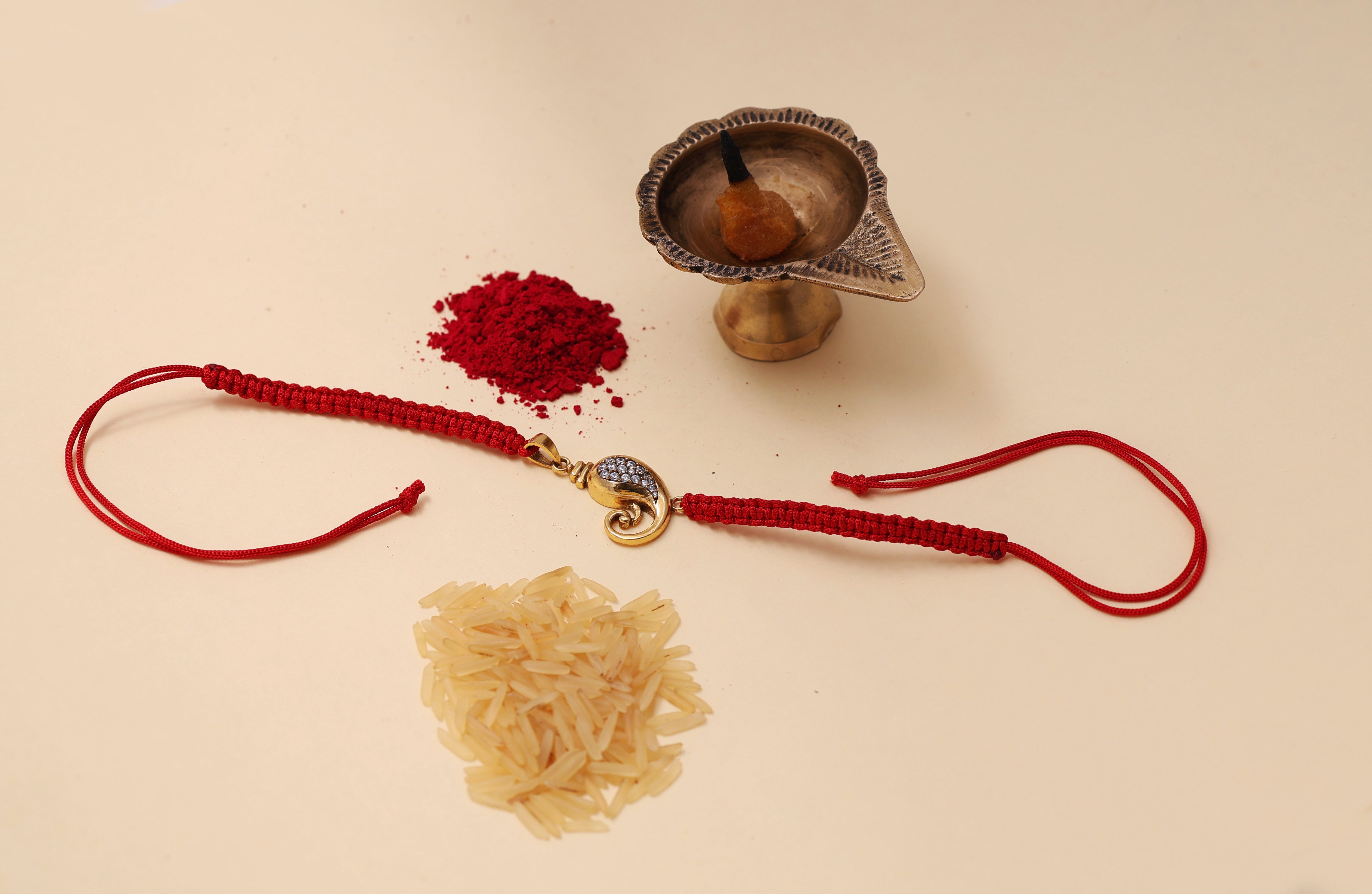 Gold Plated 925 Silver Ganesha CZ Rakhi for Brother Raksha Bandhan