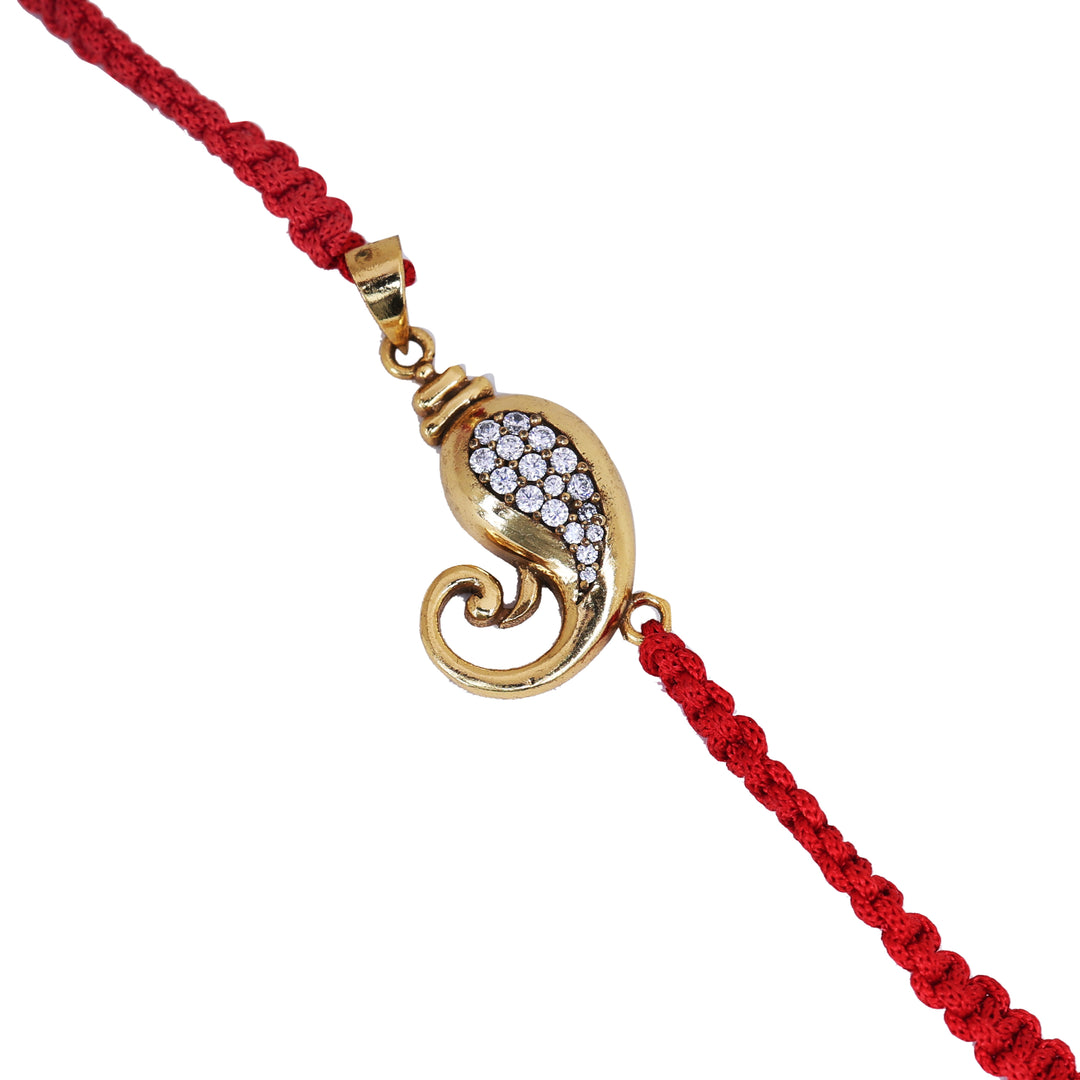 Gold Plated 925 Silver Ganesha CZ Rakhi for Brother Raksha Bandhan