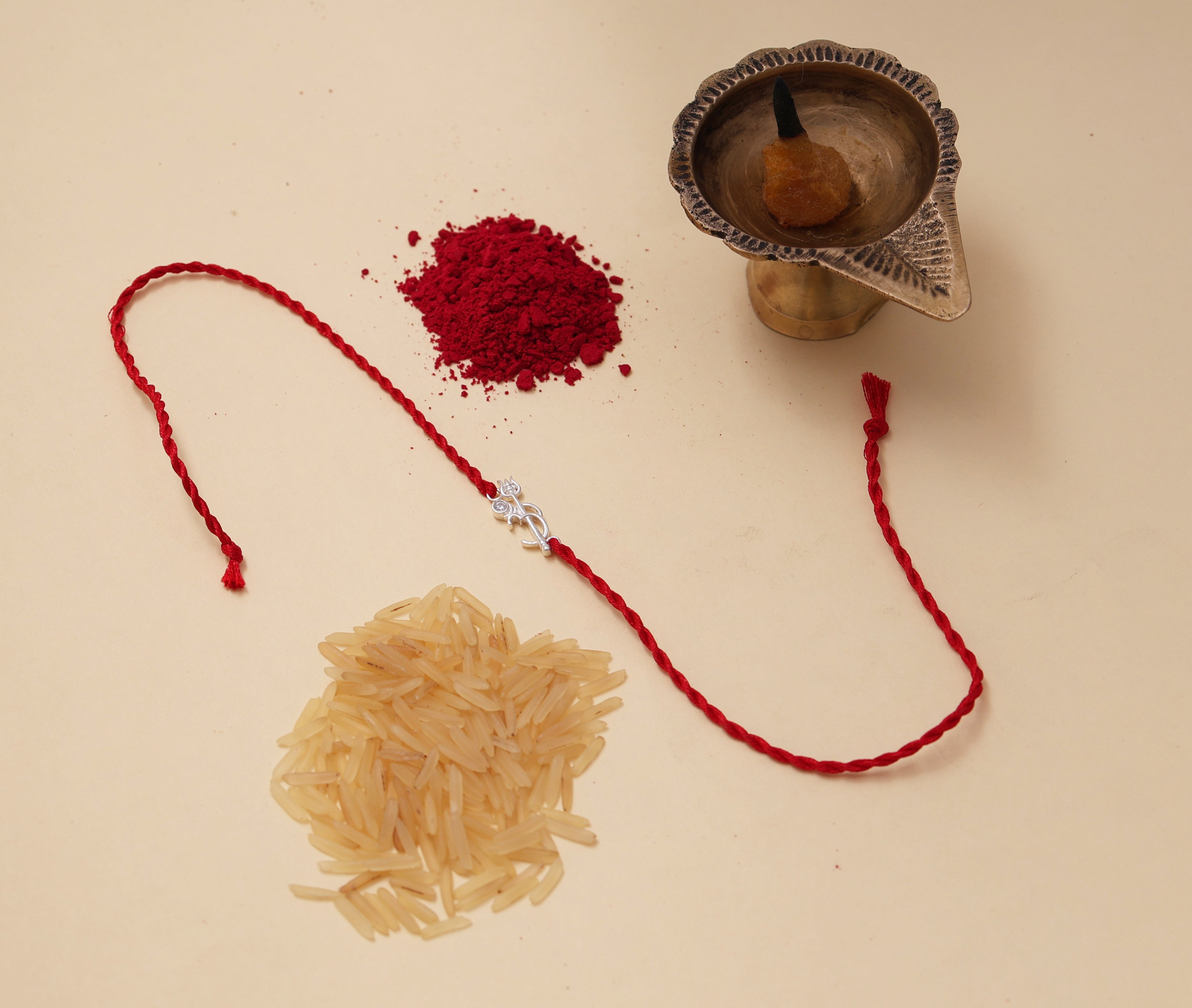 Shiva Trishul Damaru Rakhi in 925 Sterling Silver with CZ for Brother