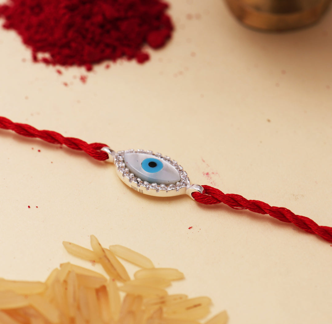 Evil Eye Rakhi 925 Sterling Silver CZ Bracelet for Brother