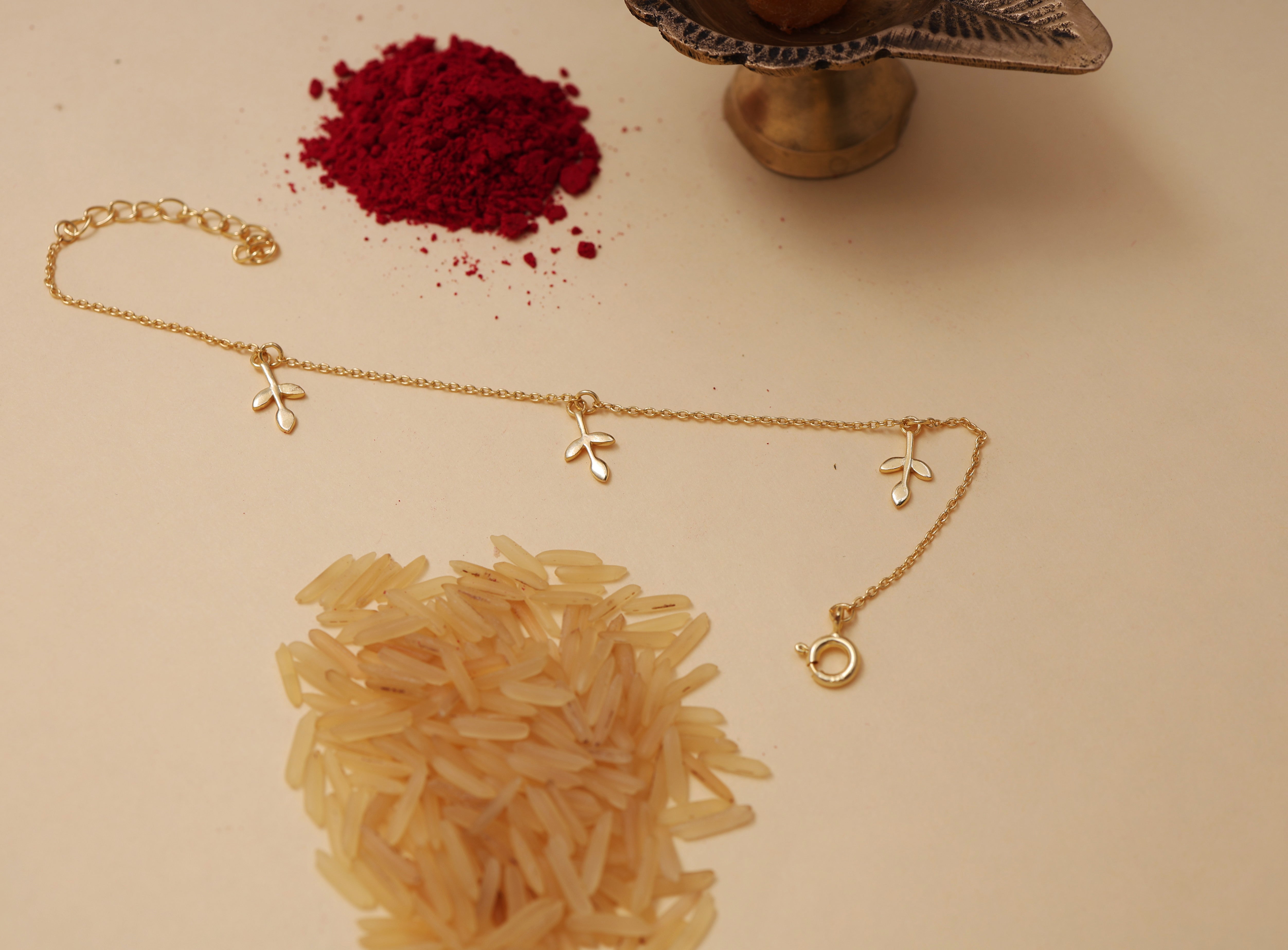 Leaf Charm Rakhi Bracelet in Gold Plated 925 Silver for Brother