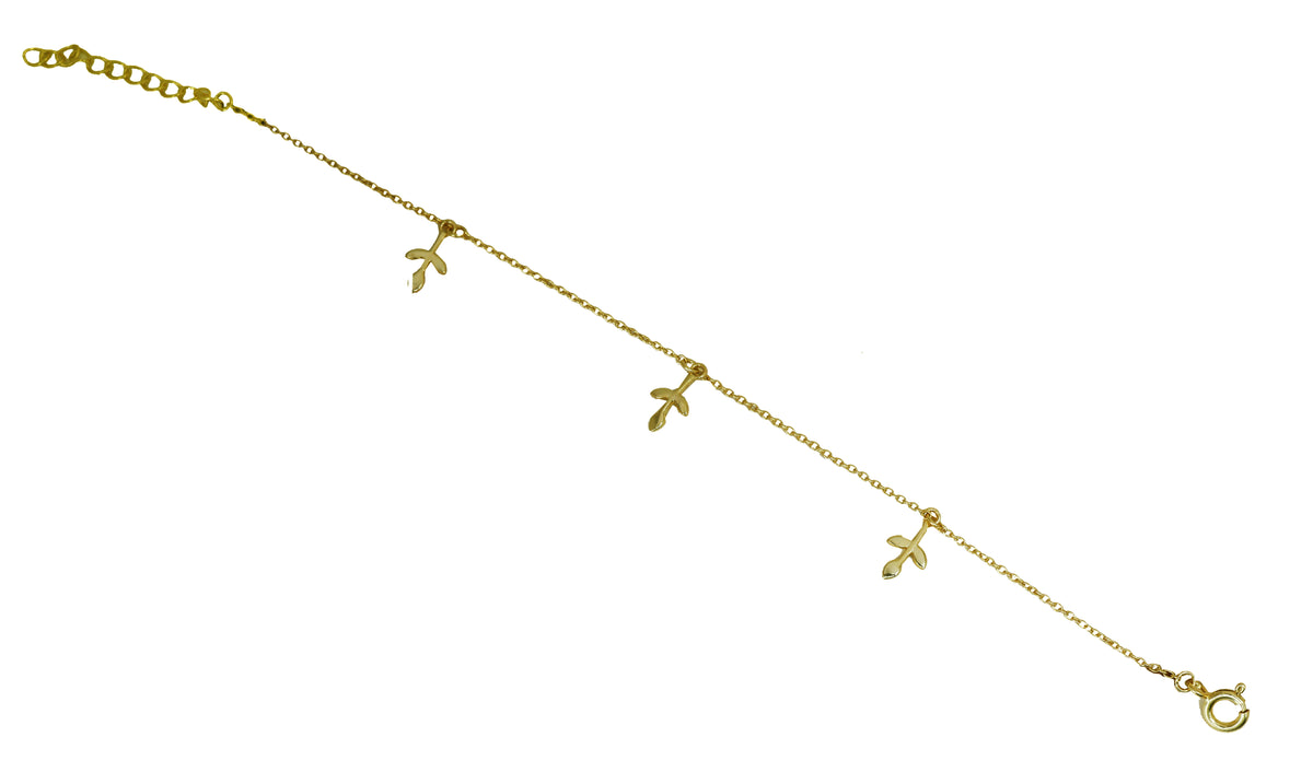 Leaf charm rakhi bracelet in gold plated 925 silver for brother